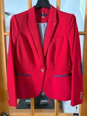 Tommy Hilfiger Red Women's Single-Button Blazer with Navy Trim